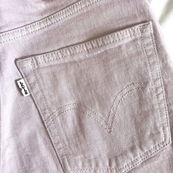 Levi's Chalky Lavender Frost Purple High Rise Ribcage Denim Raw Hem Shorts Sz 26 - Picture 6 of 12